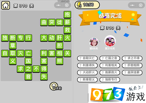 《成語(yǔ)升官記》狀元第310關(guān)答案